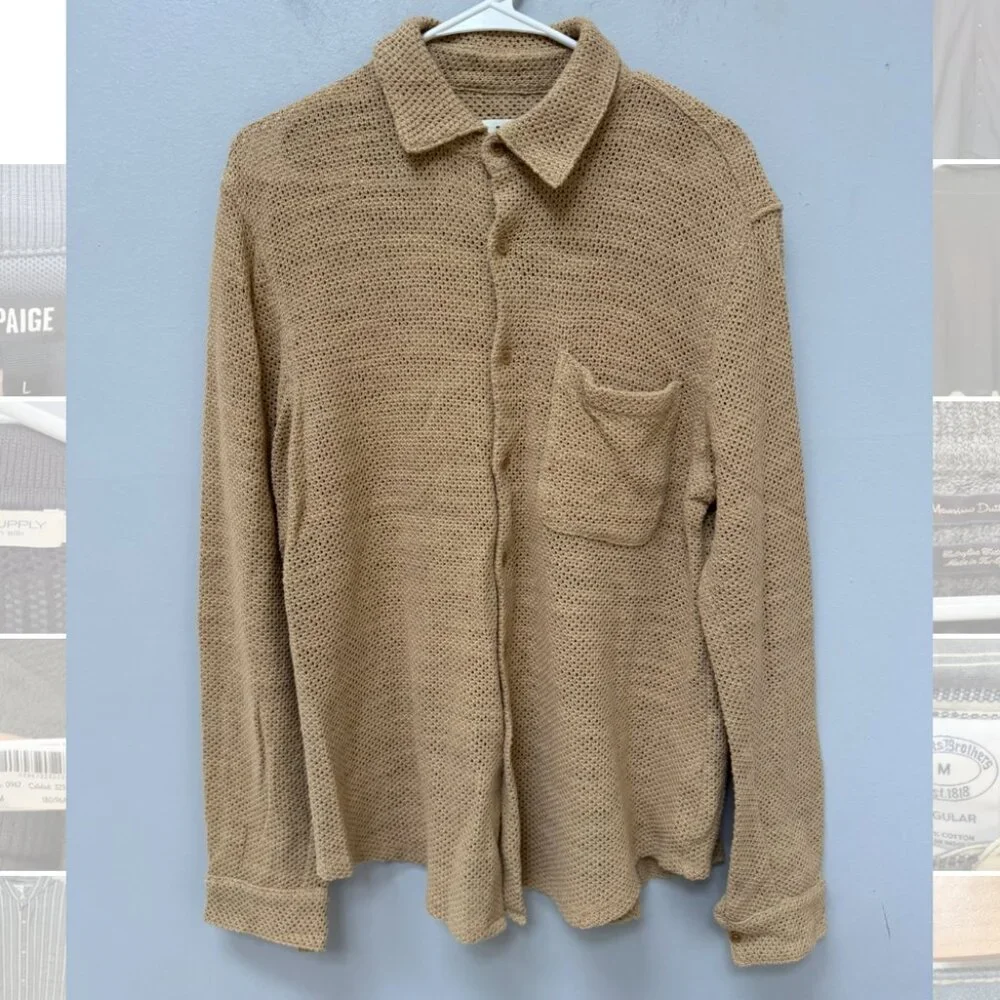 Sandro Tan Mesh Long Sleeve Shirt in Large - Picture 2 of 10